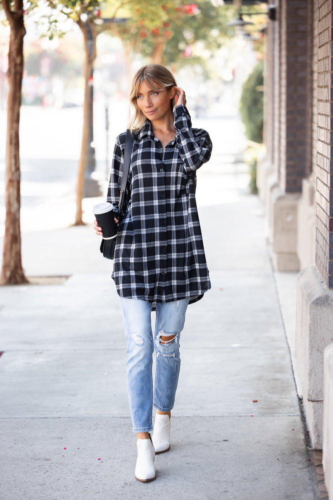 Plaid Knit Boyfriend Shirt