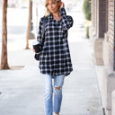 Large Black Plaid Knit Boyfriend Shirt