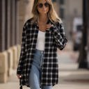 Medium Black Plaid Knit Boyfriend Shirt