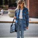 Small Blue Plaid Knit Boyfriend Shirt