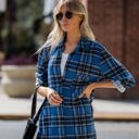 XL Blue Plaid Knit Boyfriend Shirt