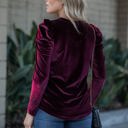 Large WINE Pleated Long Sleeve V-neck Top