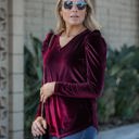 Medium WINE Pleated Long Sleeve V-neck Top