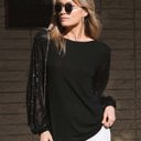 Small Black Sequin Contrast Sleeve Top