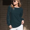 Small SEQUIN EMERALD Sequin Contrast Sleeve Top