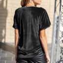 XXXL Black Velvet Pom Tulip Short Sleeve Top