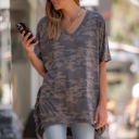 Large Muted Camo Muted Camo Short Sleeve Ruffle Side V-Neck Tee