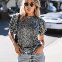  Black Sequin Perry Puff Sleeve Top