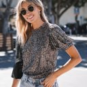 X-Small SHINE Black Black Sequin Perry Puff Sleeve Top