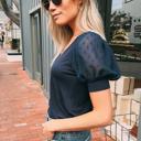 X-Small NAVY Perry Sequin Puff Sleeve Top