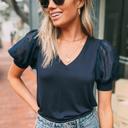 X-Small NAVY Perry Sequin Puff Sleeve Top