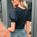 X-Small NAVY Perry Sequin Puff Sleeve Top