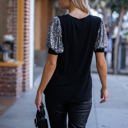 1X Black Perry Sequin Puff Sleeve Top