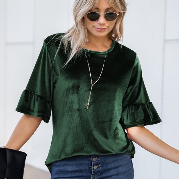 Velvet Ruffle Sleeve Top