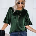  Velvet Ruffle Sleeve Top