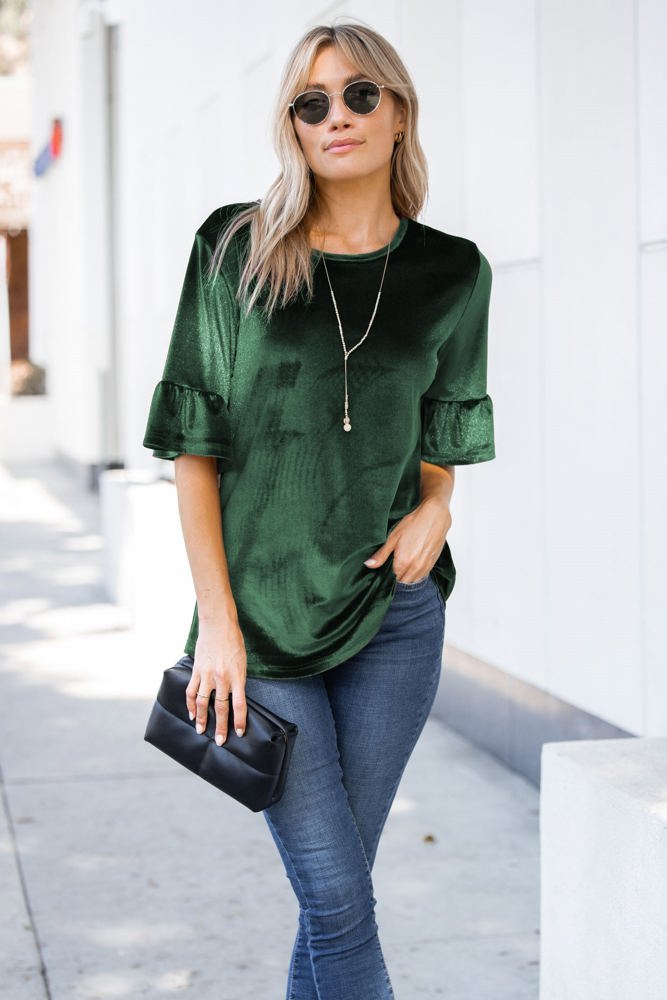 Velvet Ruffle Sleeve Top