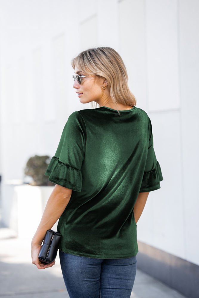 Velvet Ruffle Sleeve Top