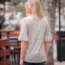 2X LEOPARD TAUPE Flare Ruffle Sleeve Hem Dot Print Top