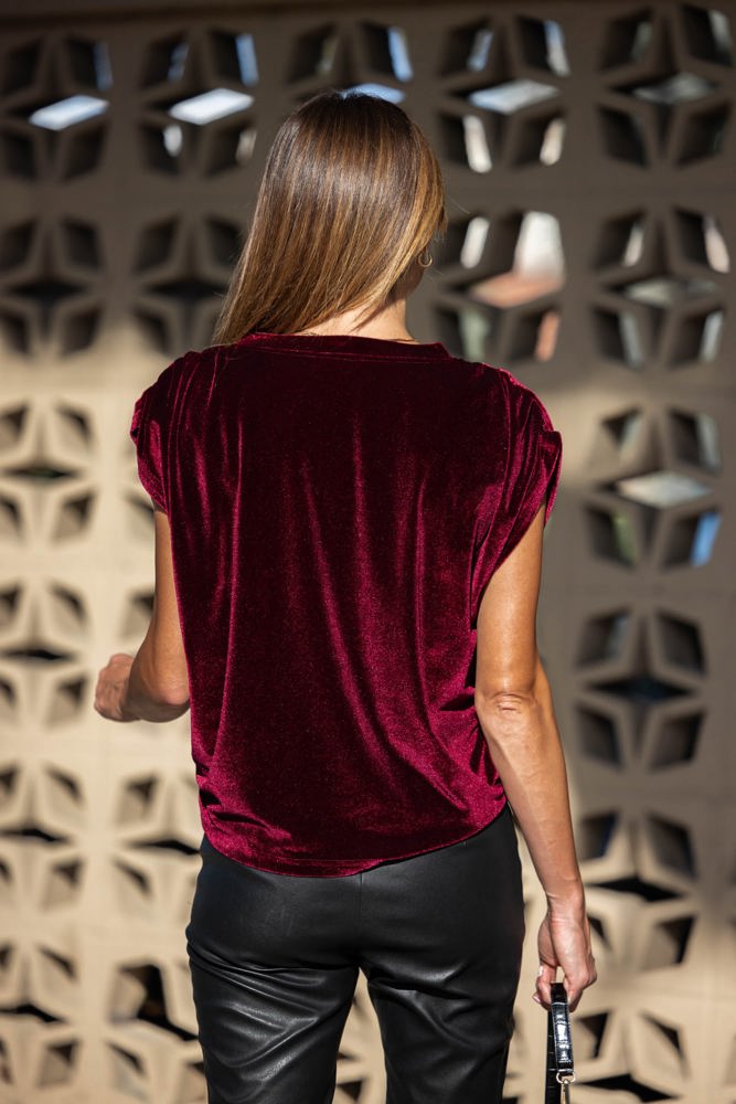 Velvet Rouge Ruched Shoulder Top