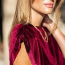 Small VELVET WINE Velvet Rouge Ruched Shoulder Top