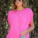 X-Small HOT Pink Rouge Ruched Shoulder Top