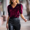 Small VELVET BURGUNDY Santa Baby Puff Sleeve Velvet Top