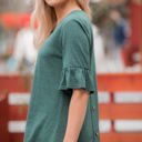 1X Green Button Back V-Neck Ruffle Sleeve Top