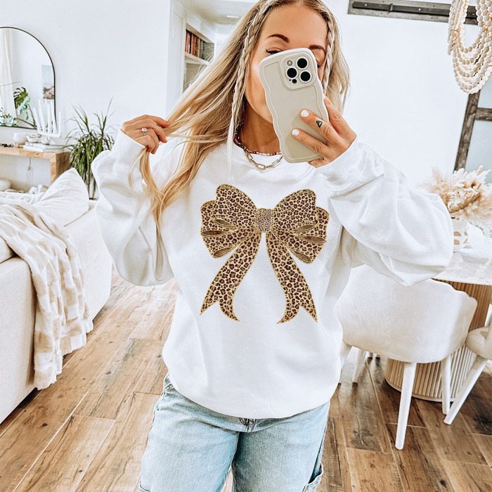 Women  Bow Fleece Graphic Sweatshirt 