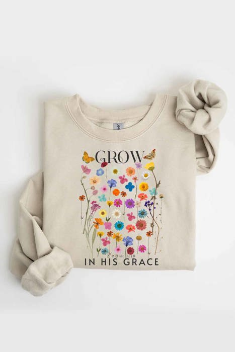 Grow in His Grace Fleece Women Graphic Sweatshirt 