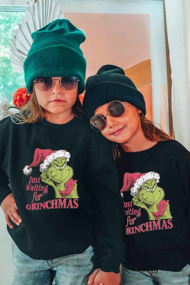 Kids Just Waiting for Grinchmas Graphic Tee or Crew