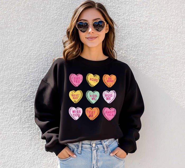 Valentines Day Candy Women Fleece Graphic Sweatshirt 