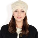 Beige Women's Knitted Newsboy Cap with Braided Cable Pattern and Stylish Brim Design