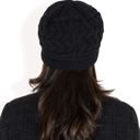 Black Women's Knitted Newsboy Cap with Braided Cable Pattern and Stylish Brim Design