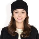 Black Women's Knitted Newsboy Cap with Braided Cable Pattern and Stylish Brim Design