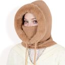  Women's Faux Fur Lined Knit Hooded Scarf with Adjustable Drawstring and Full Coverage for Winter Warmth