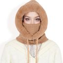  Women's Faux Fur Lined Knit Hooded Scarf with Adjustable Drawstring and Full Coverage for Winter Warmth