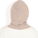 Beige Women's Faux Fur Lined Knit Hooded Scarf with Adjustable Drawstring and Full Coverage for Winter Warmth