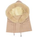 Beige Women's Faux Fur Lined Knit Hooded Scarf with Adjustable Drawstring and Full Coverage for Winter Warmth