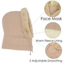 Beige Women's Faux Fur Lined Knit Hooded Scarf with Adjustable Drawstring and Full Coverage for Winter Warmth