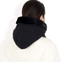 Black Women's Faux Fur Lined Knit Hooded Scarf with Adjustable Drawstring and Full Coverage for Winter Warmth