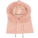 Pink Women's Faux Fur Lined Knit Hooded Scarf with Adjustable Drawstring and Full Coverage for Winter Warmth