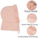 Pink Women's Faux Fur Lined Knit Hooded Scarf with Adjustable Drawstring and Full Coverage for Winter Warmth