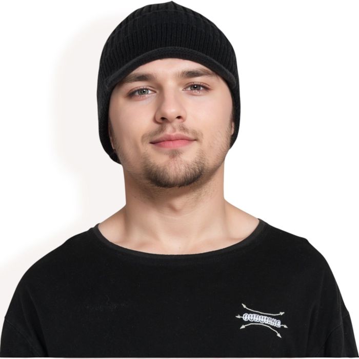 Men's Ribbed Knit Baseball Cap with Ear Flap Coverage for Winter Warmth and Style