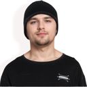 Black Men's Ribbed Knit Baseball Cap with Ear Flap Coverage for Winter Warmth and Style