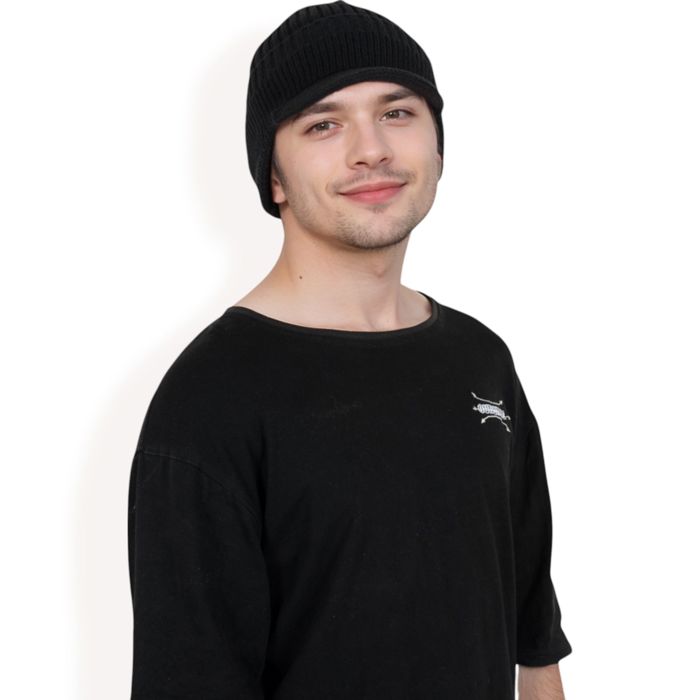 Men's Ribbed Knit Baseball Cap with Ear Flap Coverage for Winter Warmth and Style