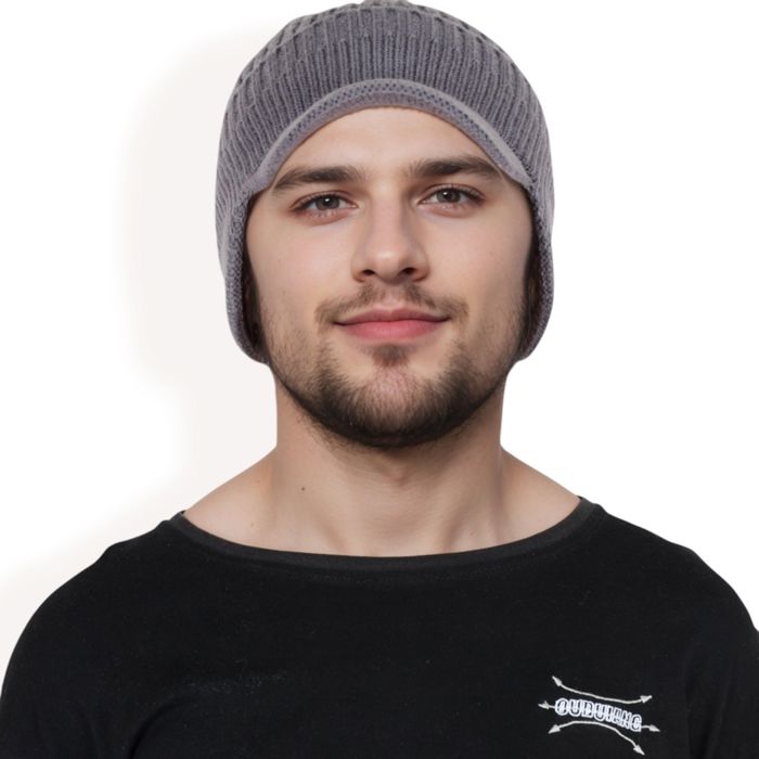 Men's Ribbed Knit Baseball Cap with Ear Flap Coverage for Winter Warmth and Style