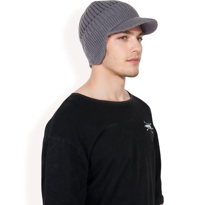 Men's Ribbed Knit Baseball Cap with Ear Flap Coverage for Winter Warmth and Style