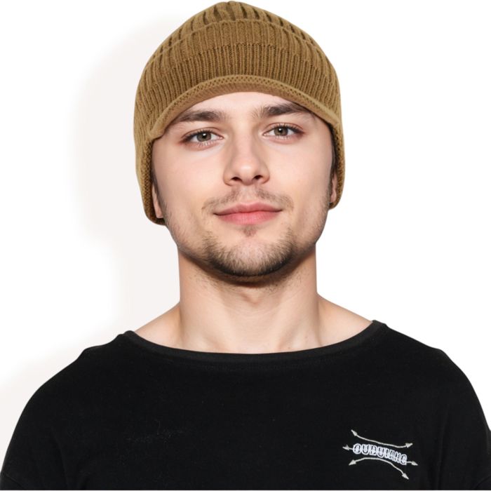 Men's Ribbed Knit Baseball Cap with Ear Flap Coverage for Winter Warmth and Style