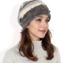  Women's Striped Knit Beanie Hat with Soft Fuzzy Trim and Slouchy Fit