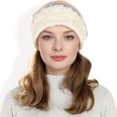 Yellow Women's Striped Knit Beanie Hat with Soft Fuzzy Trim and Slouchy Fit